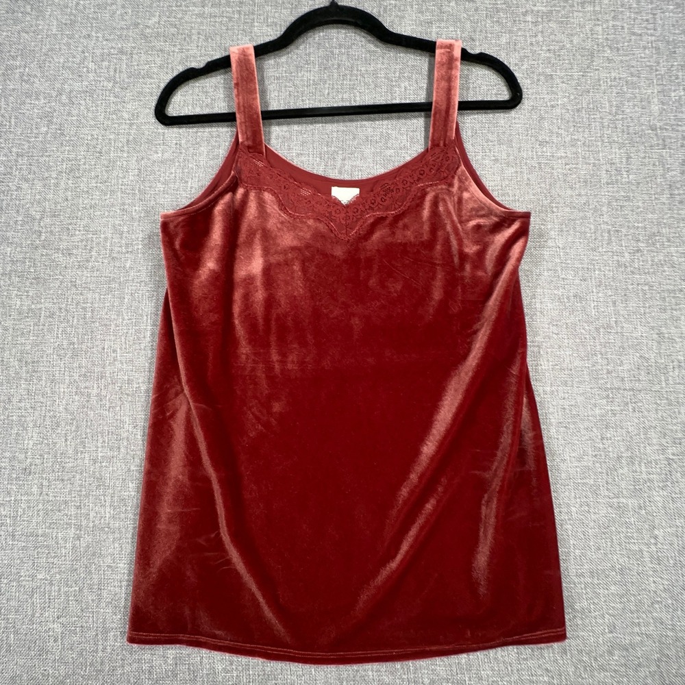 Velvet Babydoll Camisole Women M Red Lace Trim Y2K Romantic Dark Academia Tank